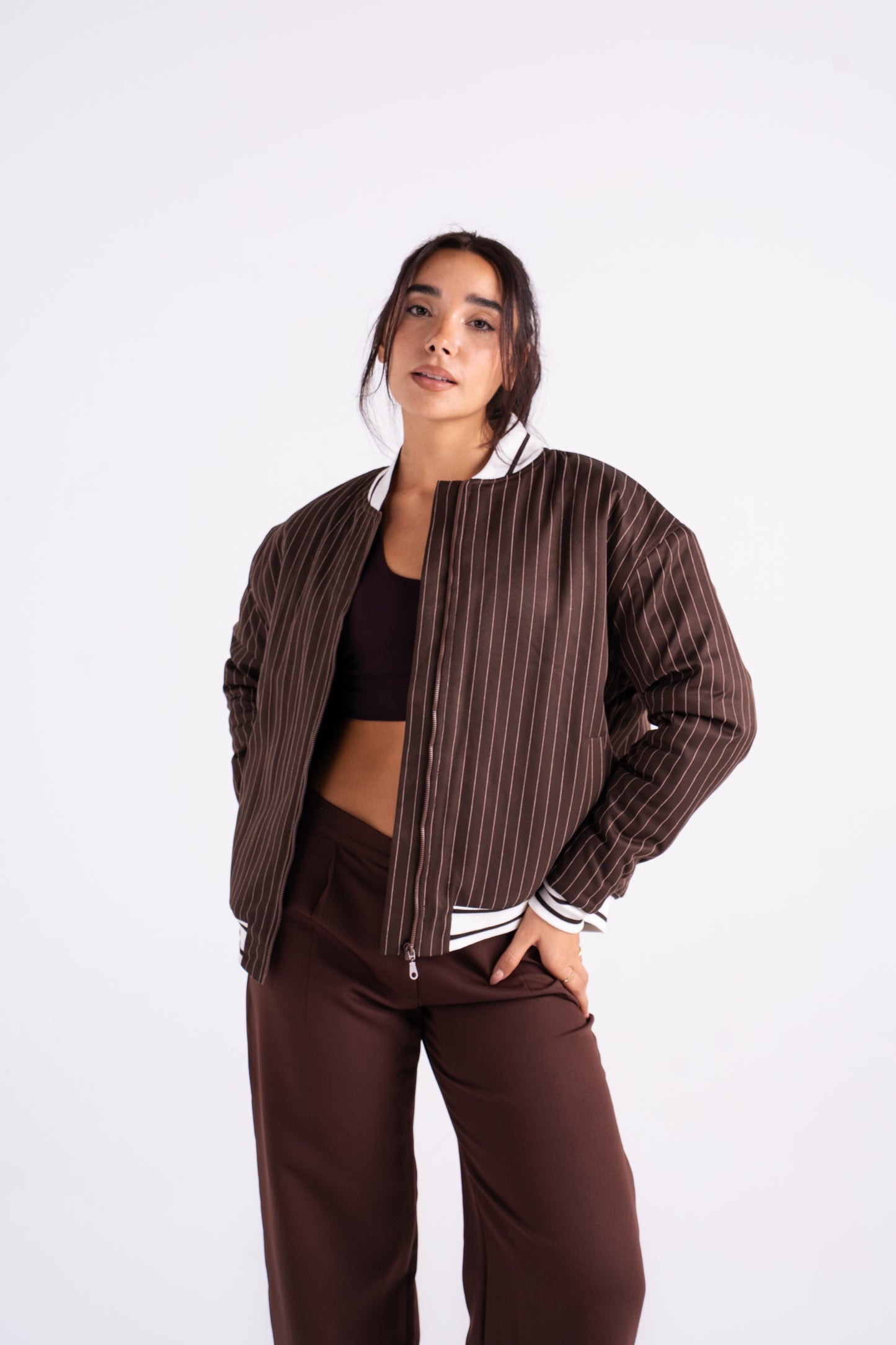 Pinstripe Bomber Jacket